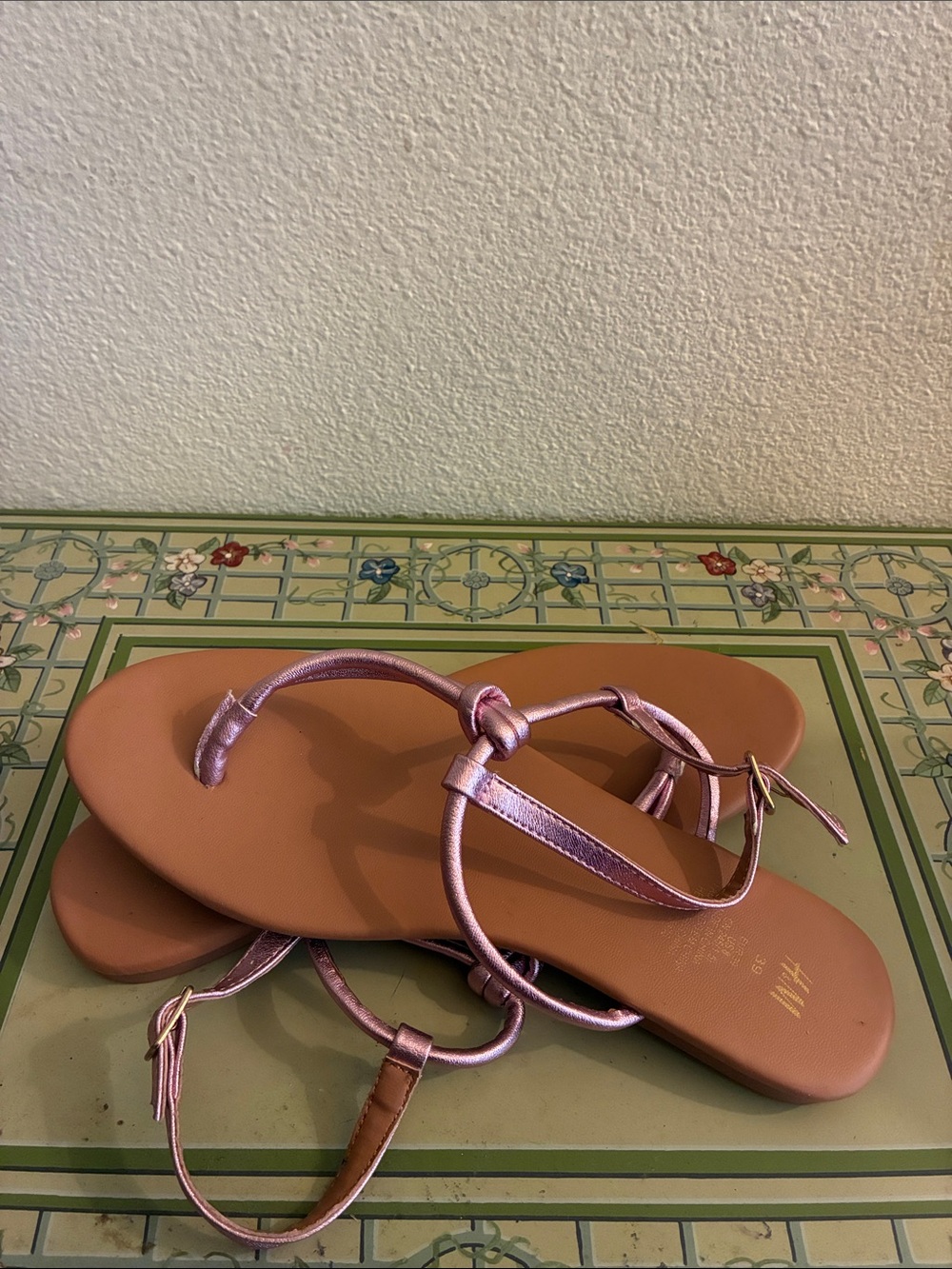 H&M Metallic Rose Gold Flat Strappy Sandals